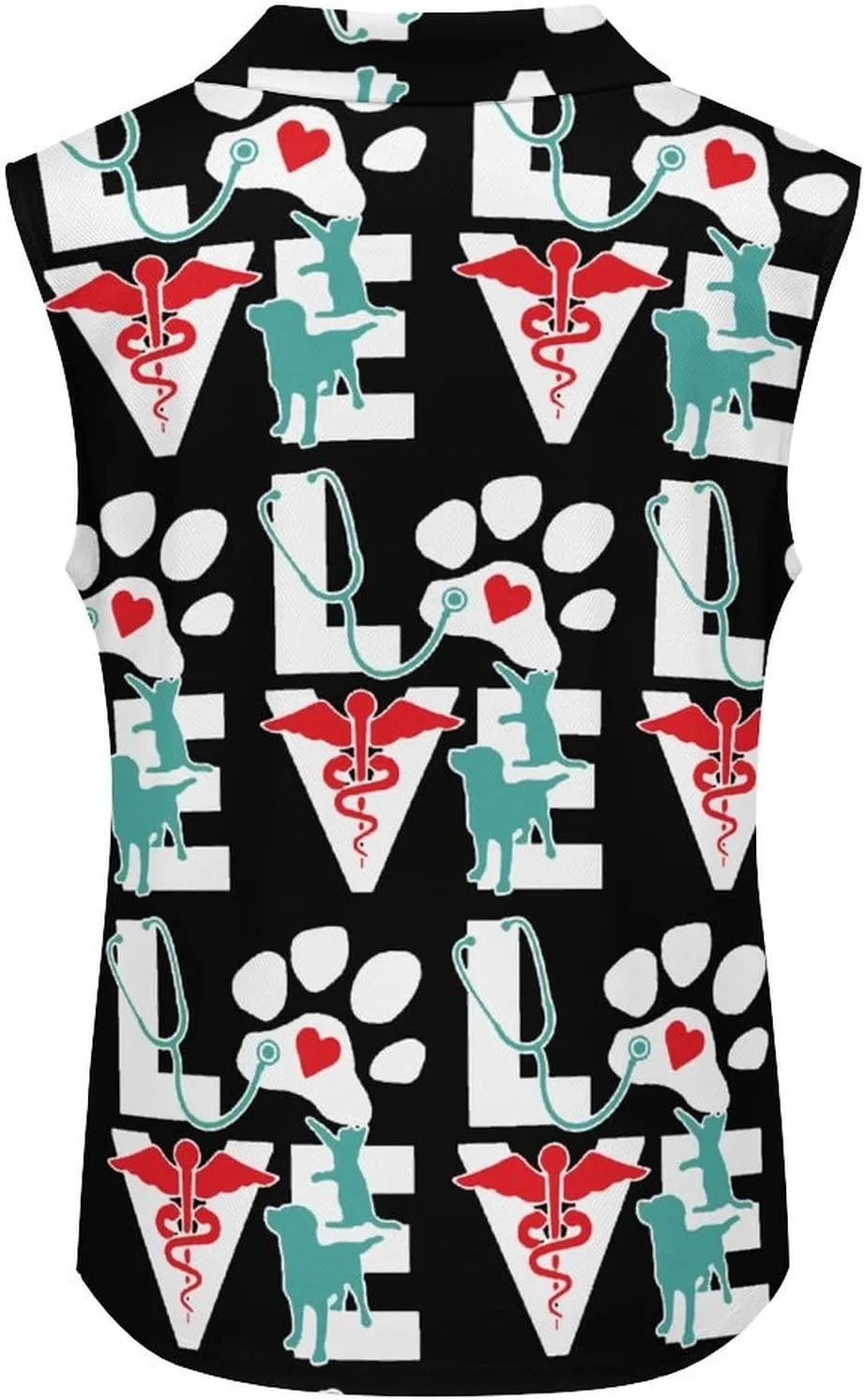Veterinarian Love Cat and Dog Veterinary Women's Sleeveless Golf Polo Shirts Athletic Tank Tops