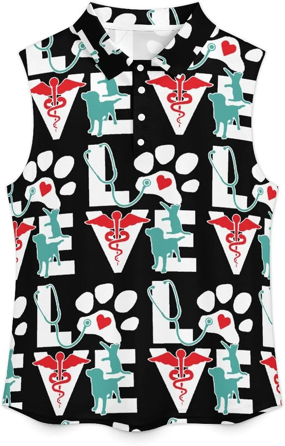 Veterinarian Love Cat and Dog Veterinary Women's Sleeveless Golf Polo Shirts Athletic Tank Tops