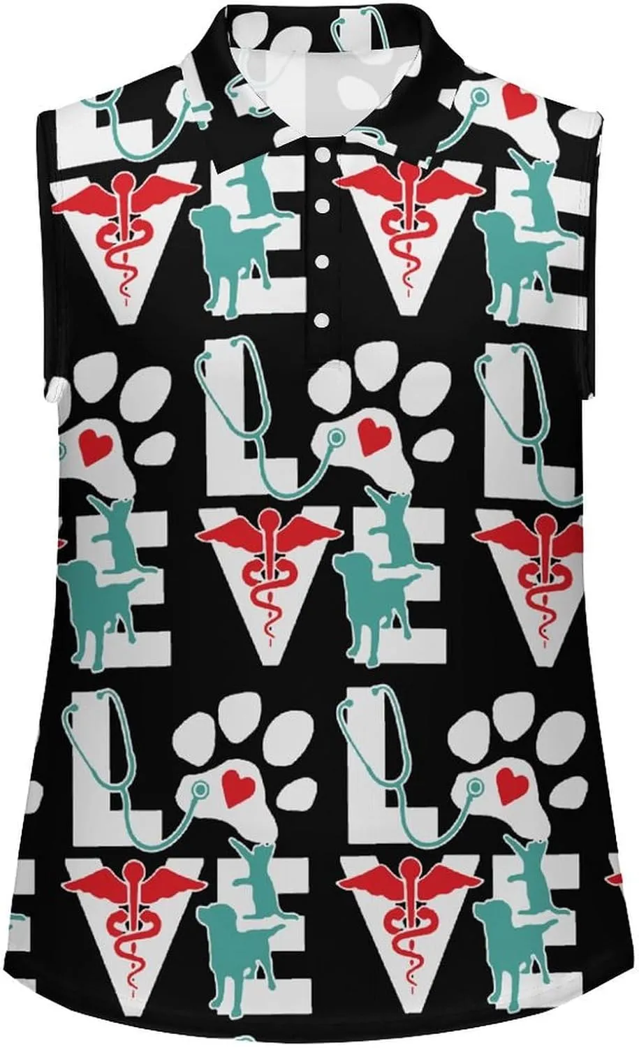 Veterinarian Love Cat and Dog Veterinary Women's Sleeveless Golf Polo Shirts Athletic Tank Tops