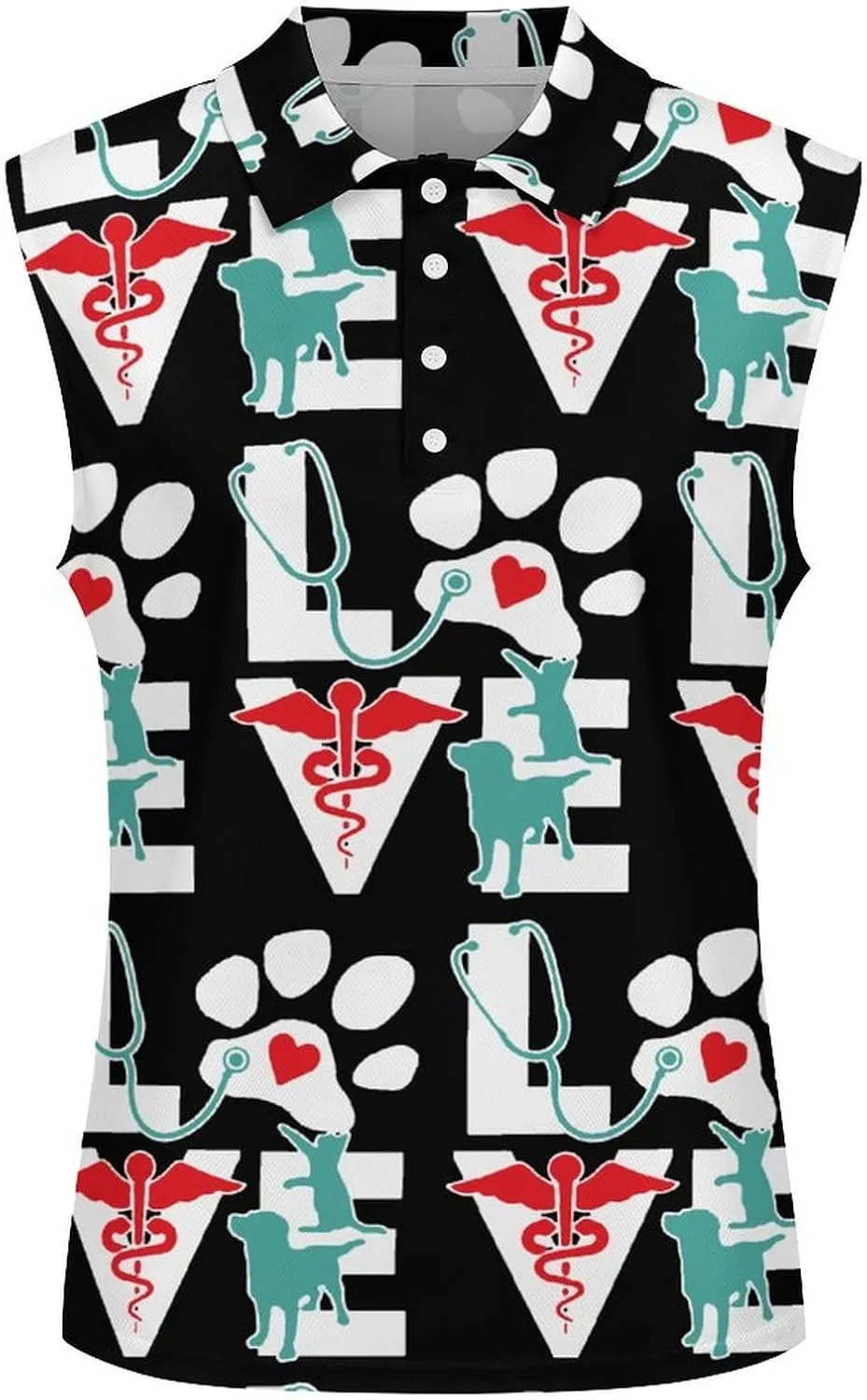 Veterinarian Love Cat and Dog Veterinary Women's Sleeveless Golf Polo Shirts Athletic Tank Tops