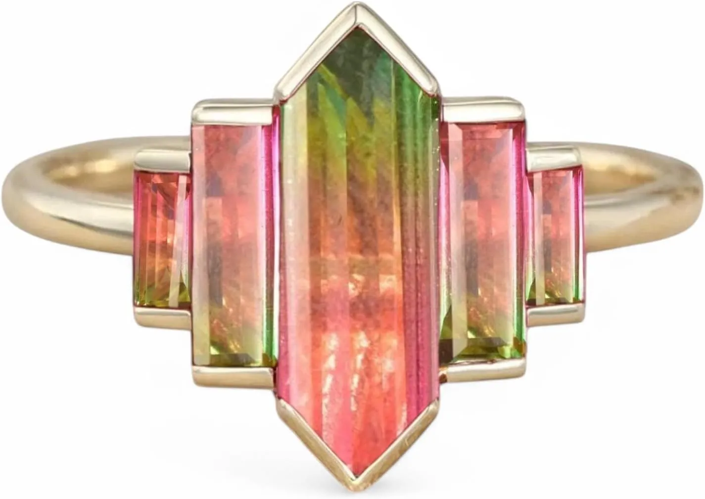 Vintage Natural Hexagon Cut Watermelon Tourmaline Engagement Ring Solid Rose Gold Prong Satting Bridal Jewelry Cluster Promise Ring Valentine Gift, Wedding Gift For Her By ZENITHCRAFTSS