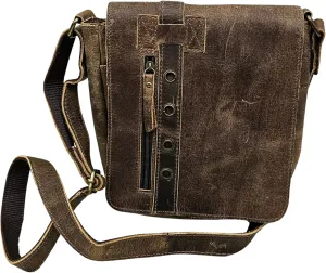 Vintage Style Leather Crossbody Messenger Bag for Men and Women, Brown Sling Satchel, Distressed Shoulder Bag, 10 x 8 x 3 Inches, Handmade