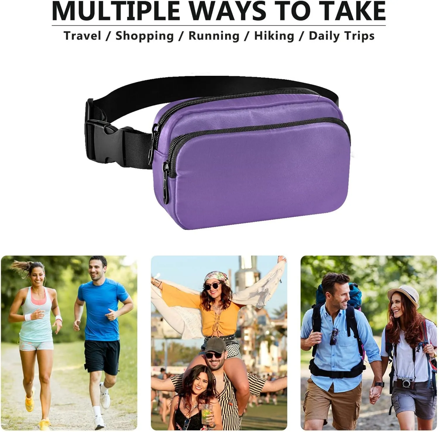 Violet Amethyst Gradient Ombre Fanny Pack for Women Waterproof Belt Bag Hip Pack Cute Crossbody Waist Purse