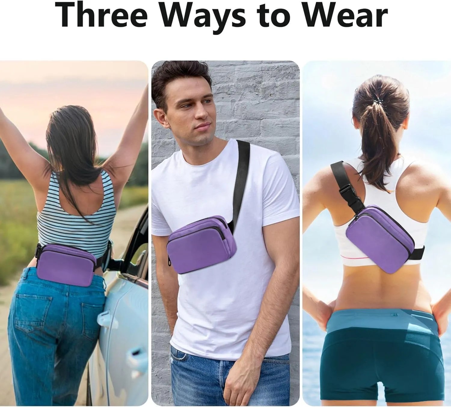 Violet Amethyst Gradient Ombre Fanny Pack for Women Waterproof Belt Bag Hip Pack Cute Crossbody Waist Purse