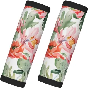 Watercolor Cactus Flowers Luggage Handle Wraps 2 Pack for Suitcase Neoprene Luggage Indentifiers Soft Handle Covers for Travel Accessories