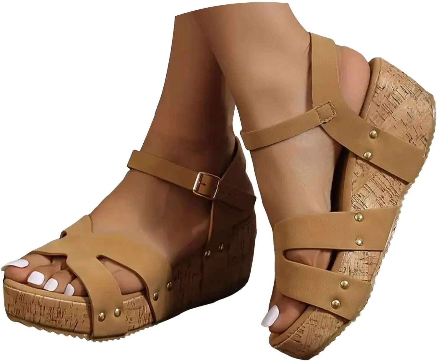 Wedge Sandals for Women Thick Sole Strappy Sandal Women's Ankle Buckle Lug Soles Platform Wedge Pumps shoes