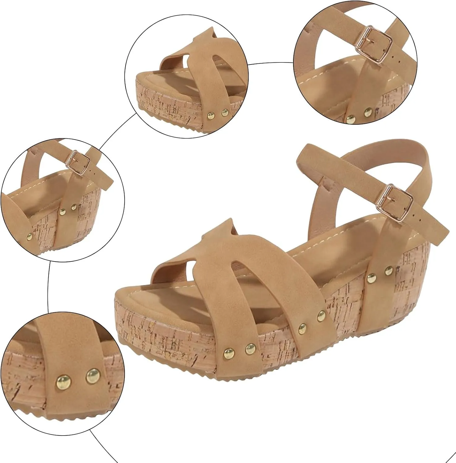 Wedge Sandals for Women Thick Sole Strappy Sandal Women's Ankle Buckle Lug Soles Platform Wedge Pumps shoes