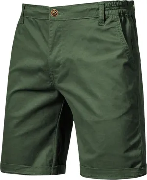 WENKOMG1 MensCotton Shorts Solid Chino Casual Knee Length Work Shorts Summer Slim Fit 10" Inseam Flat Front Shorts