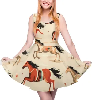 Western Horse Women's Tank Swing Dress Summer Sleeveless Dresses Casual Beach Sundress