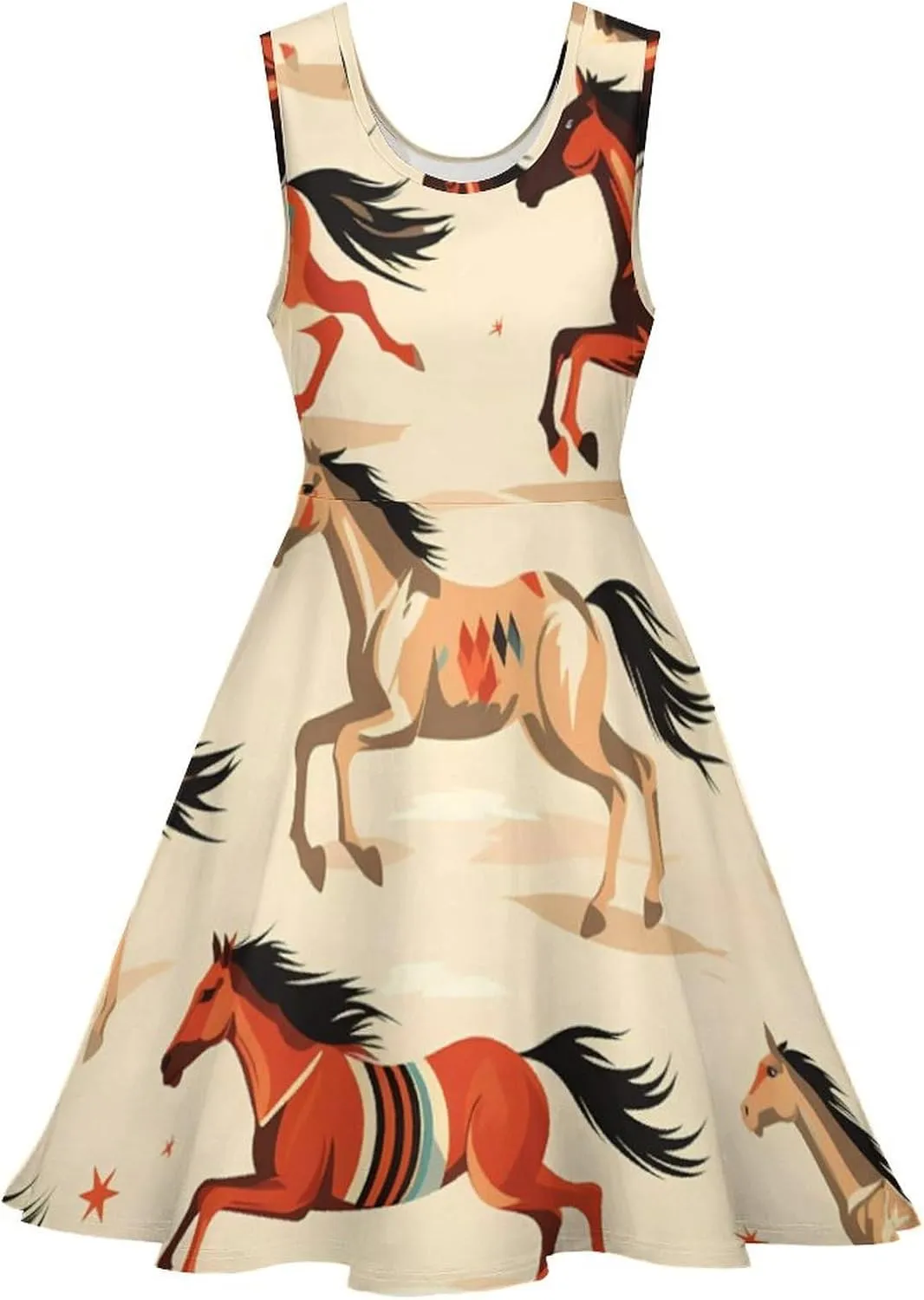 Western Horse Women's Tank Swing Dress Summer Sleeveless Dresses Casual Beach Sundress