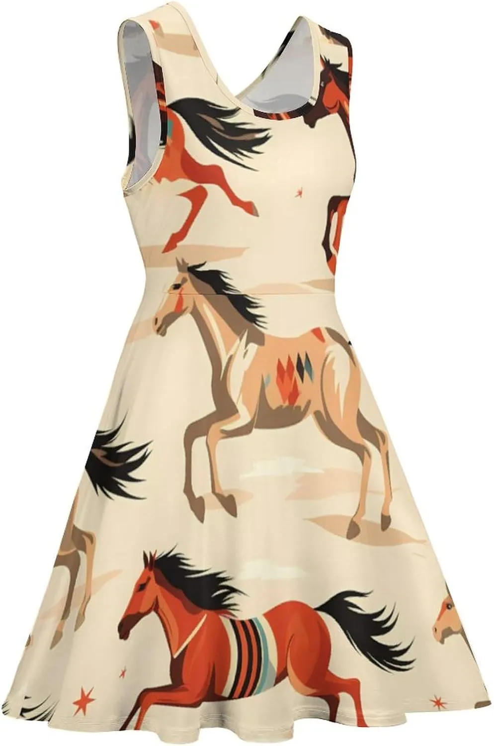 Western Horse Women's Tank Swing Dress Summer Sleeveless Dresses Casual Beach Sundress