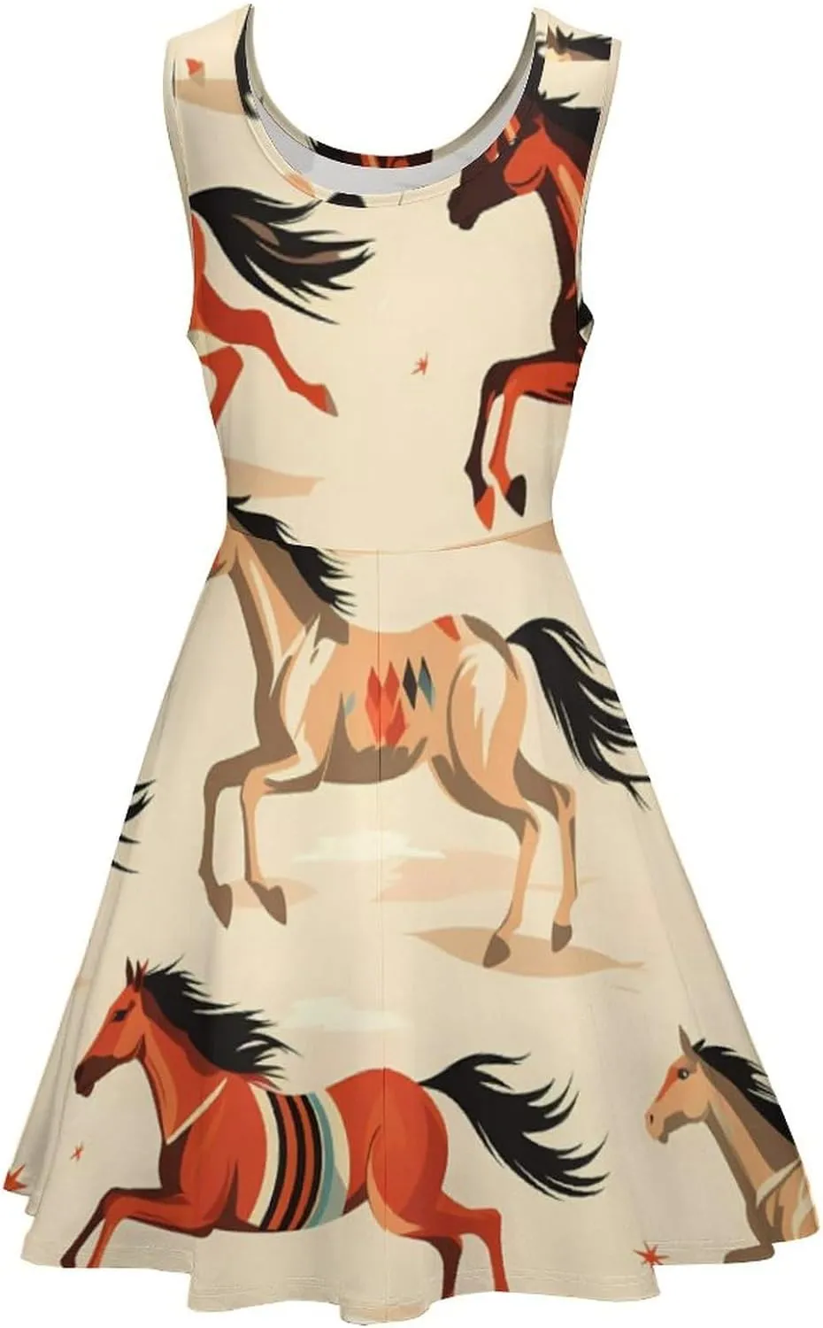 Western Horse Women's Tank Swing Dress Summer Sleeveless Dresses Casual Beach Sundress