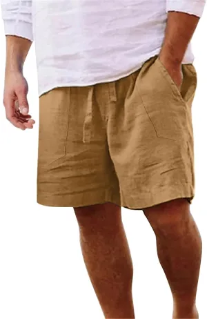 White Linen Shorts Men Big and Tall Beach Shorts Casual Cotton Linen Shorts Loose Lightweight Short Athletic Linen