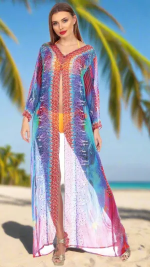 Wholesale Swimwear Cover Up Sheer  Kimonos For Women In Polyester With Multi-Color Prints