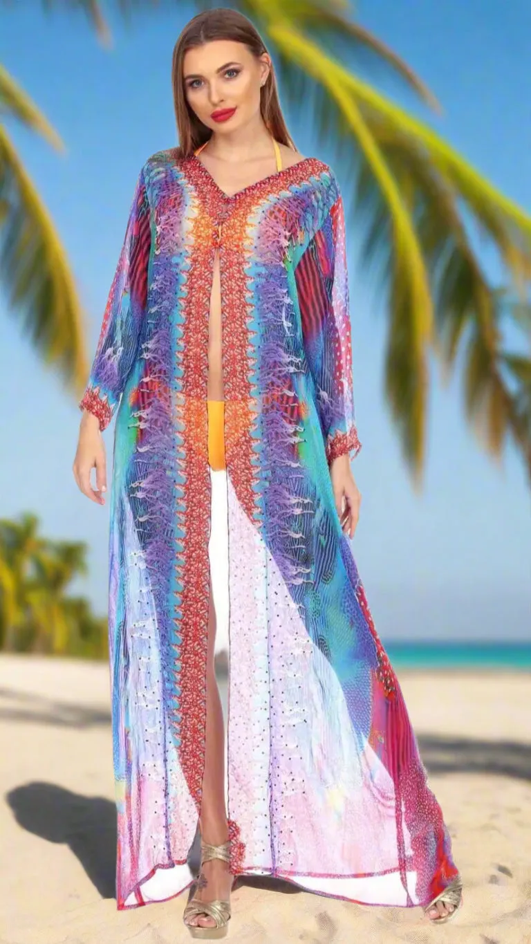 Wholesale Swimwear Cover Up Sheer  Kimonos For Women In Polyester With Multi-Color Prints