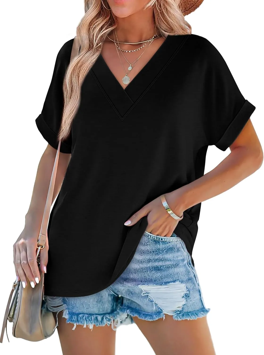 WIHOLL Womens Summer Tops Short Dolman Sleeve Shirts 2025 Fashion V Neck Outfits Clothes