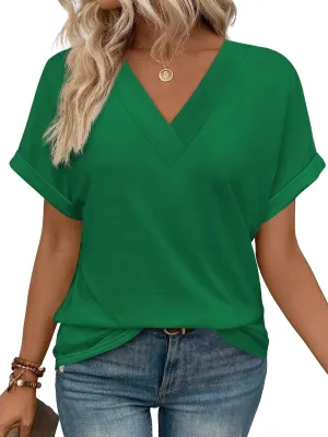 WIHOLL Womens Summer Tops Short Dolman Sleeve Shirts 2025 Fashion V Neck Outfits Clothes