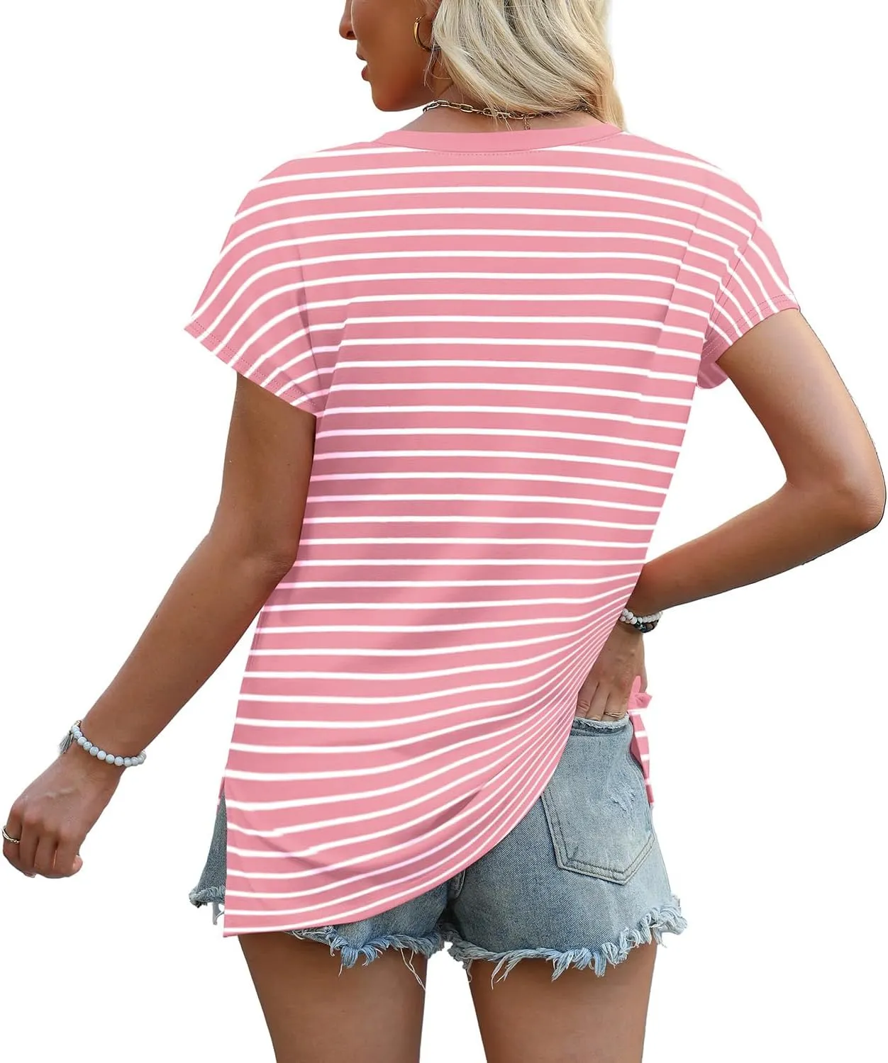 WIHOLL Womens Tops Basic Summer V Neck T Shirts Short Sleeve Dressy Casual Loose Fit Cute Tee Clothes Trendy Fashion Outfits