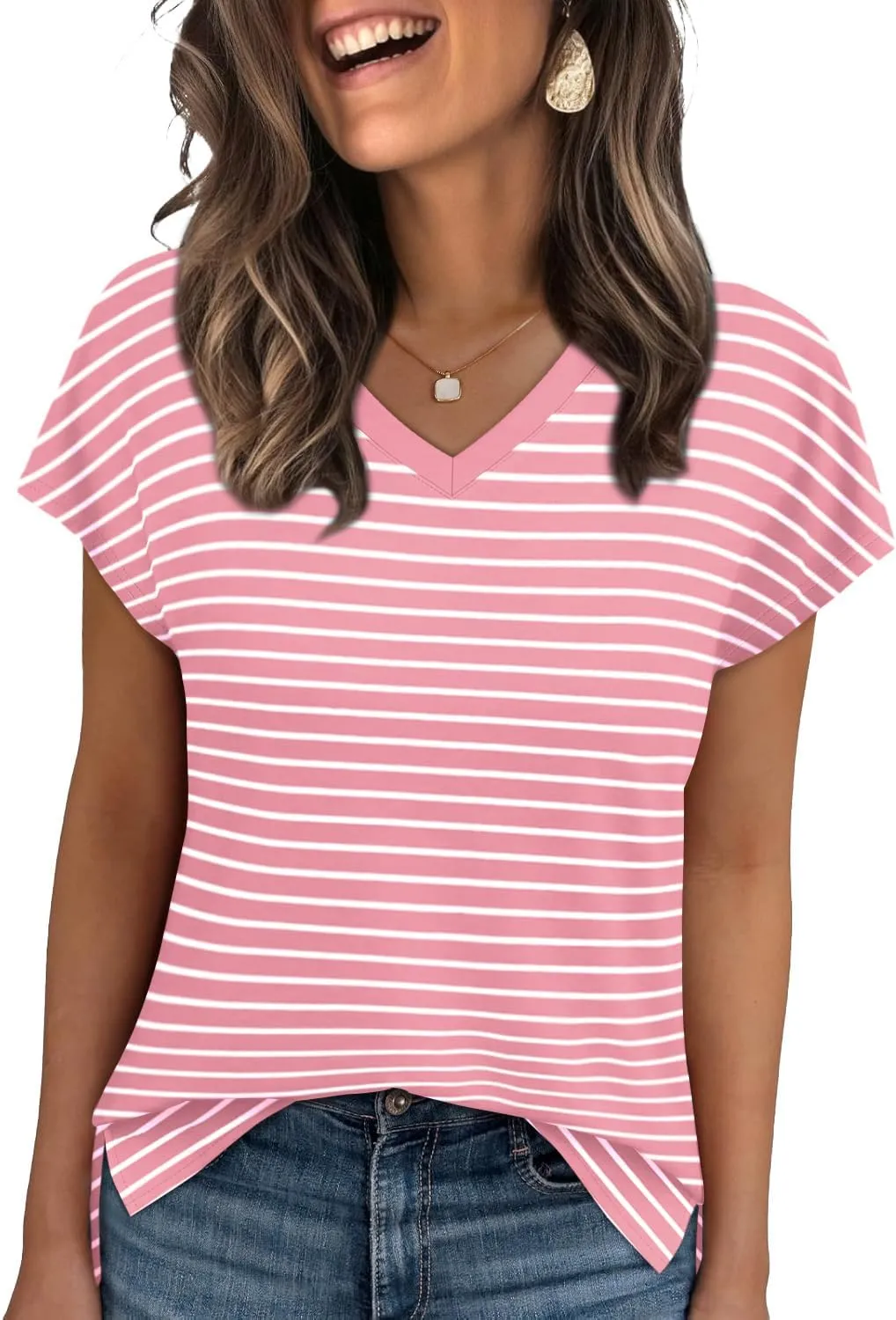 WIHOLL Womens Tops Basic Summer V Neck T Shirts Short Sleeve Dressy Casual Loose Fit Cute Tee Clothes Trendy Fashion Outfits