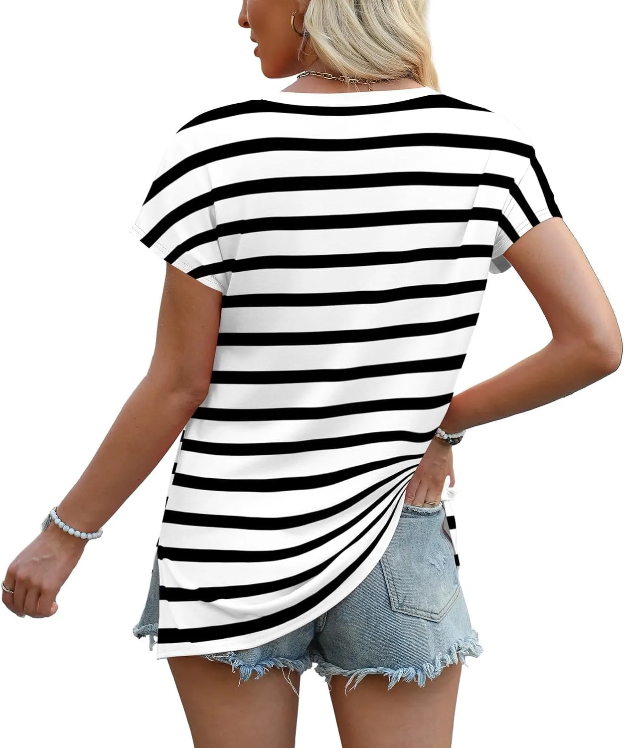 WIHOLL Womens Tops Basic Summer V Neck T Shirts Short Sleeve Dressy Casual Loose Fit Cute Tee Clothes Trendy Fashion Outfits