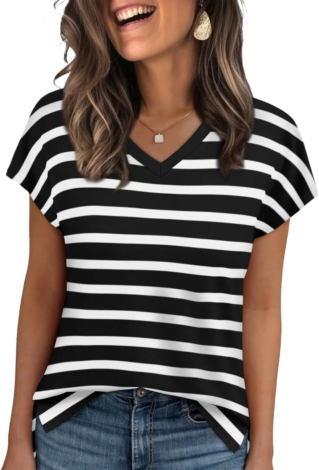WIHOLL Womens Tops Basic Summer V Neck T Shirts Short Sleeve Dressy Casual Loose Fit Cute Tee Clothes Trendy Fashion Outfits