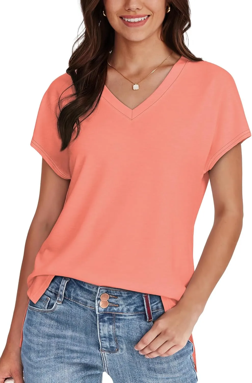 WIHOLL Womens Tops Basic Summer V Neck T Shirts Short Sleeve Dressy Casual Loose Fit Cute Tee Clothes Trendy Fashion Outfits