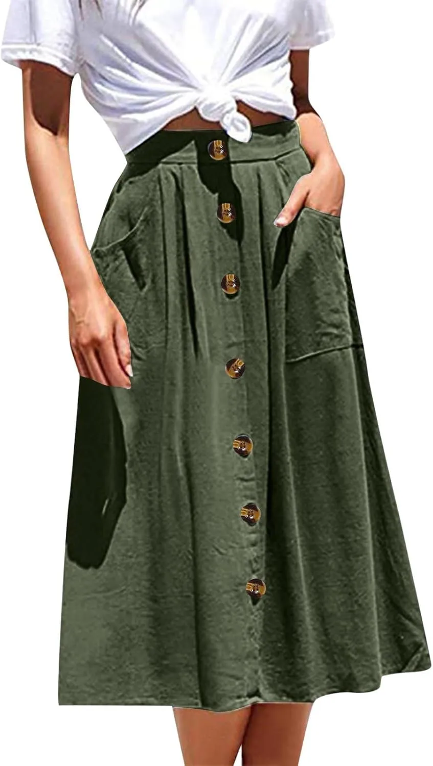 Women 2023 Summer Spring Skirt Women Long Button Skirt Solid Color High Waist Fashion Casual A Line Denim Pencil