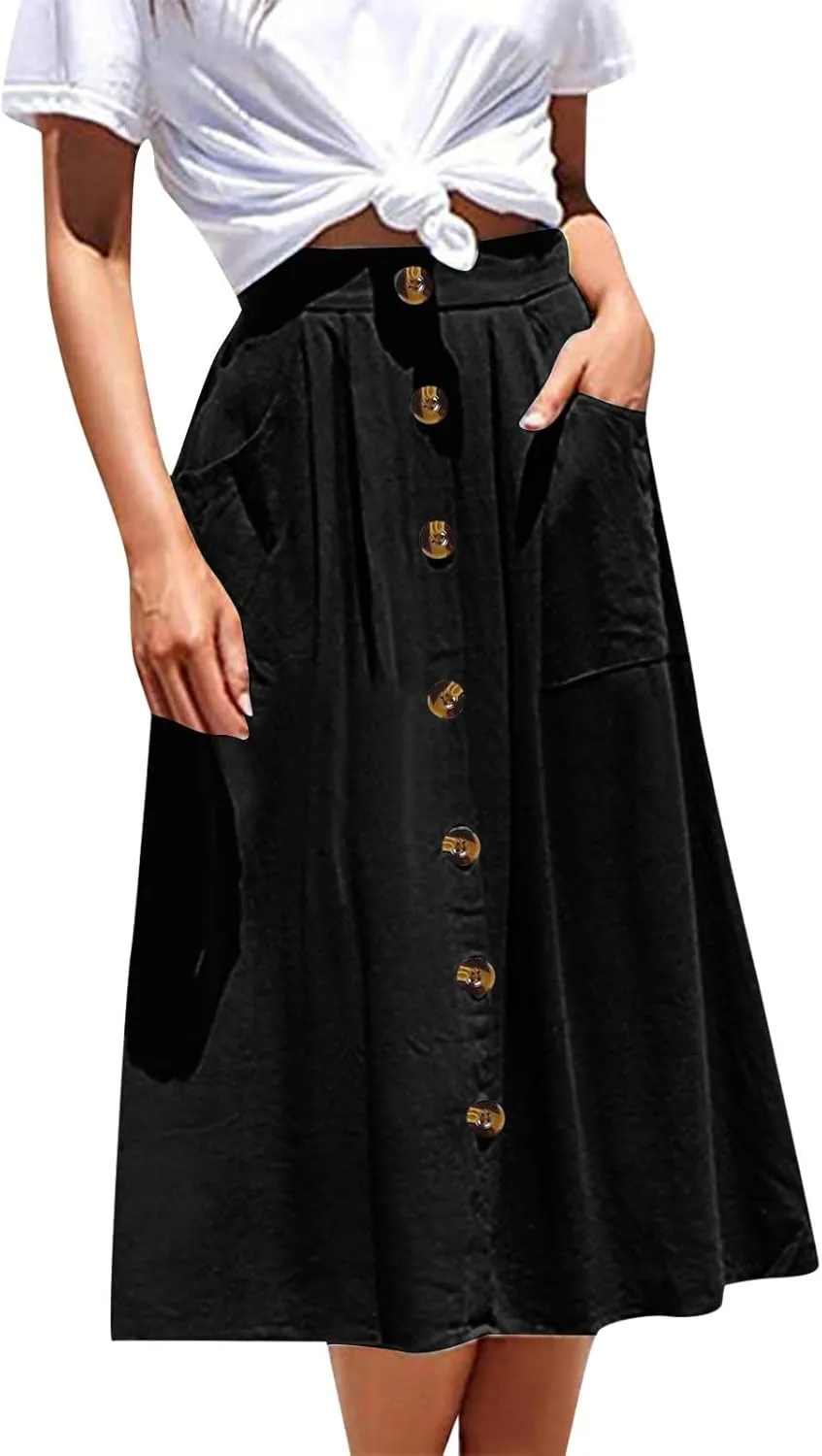 Women 2023 Summer Spring Skirt Women Long Button Skirt Solid Color High Waist Fashion Casual A Line Denim Pencil