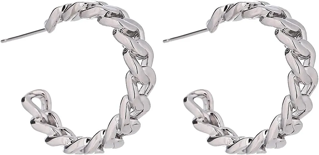 Women Chain Metal Geometric Stud Earrings Minimalist Plated Stud Earrings