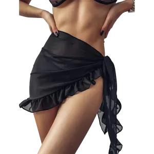 Women Chiffon Short Sarongs Ruffle Hem Bikini Cover Ups Beach Swimsuit Bathing Suit Wrap Skirt for Swimwear
