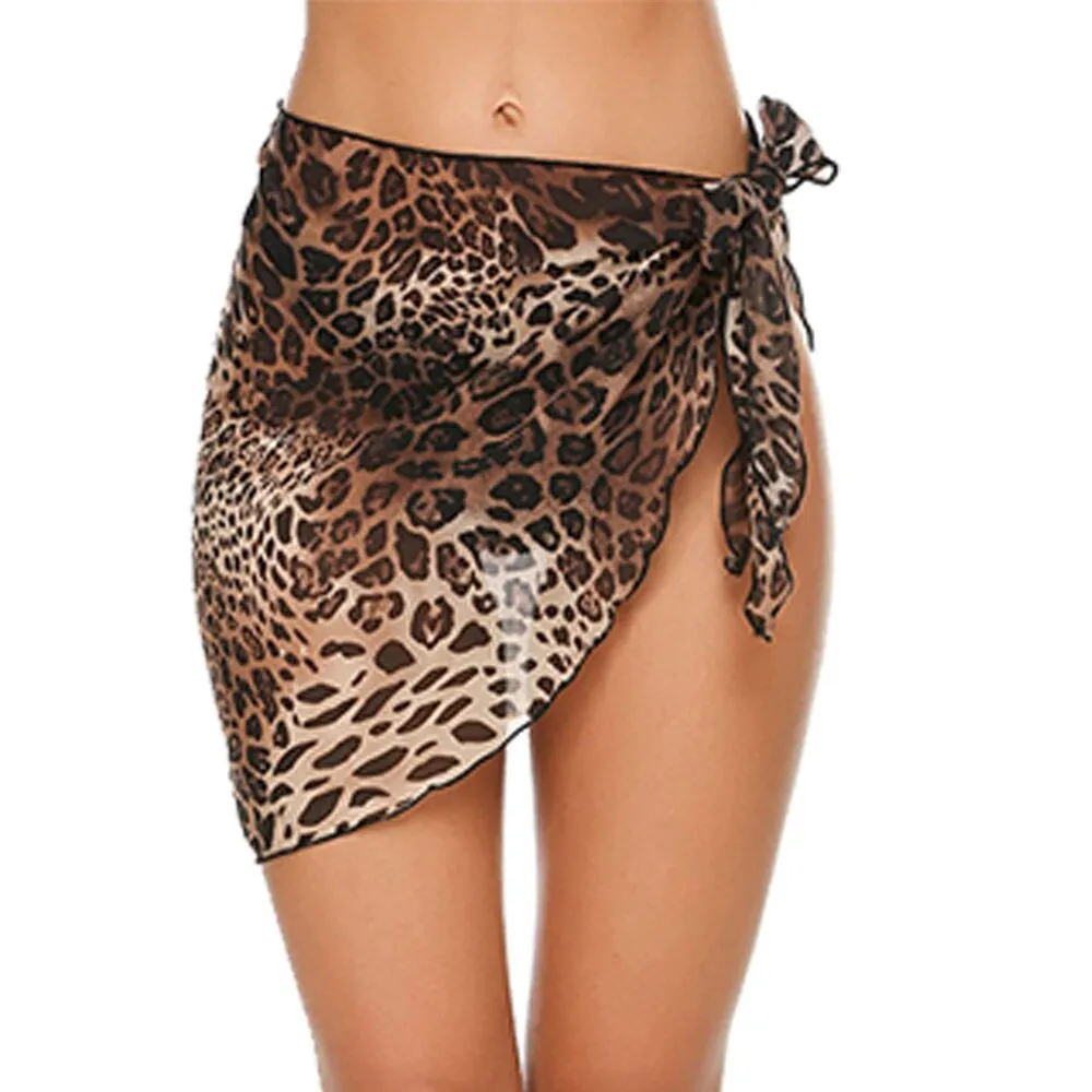 Women Chiffon Short Sarongs Ruffle Hem Bikini Cover Ups Beach Swimsuit Bathing Suit Wrap Skirt for Swimwear
