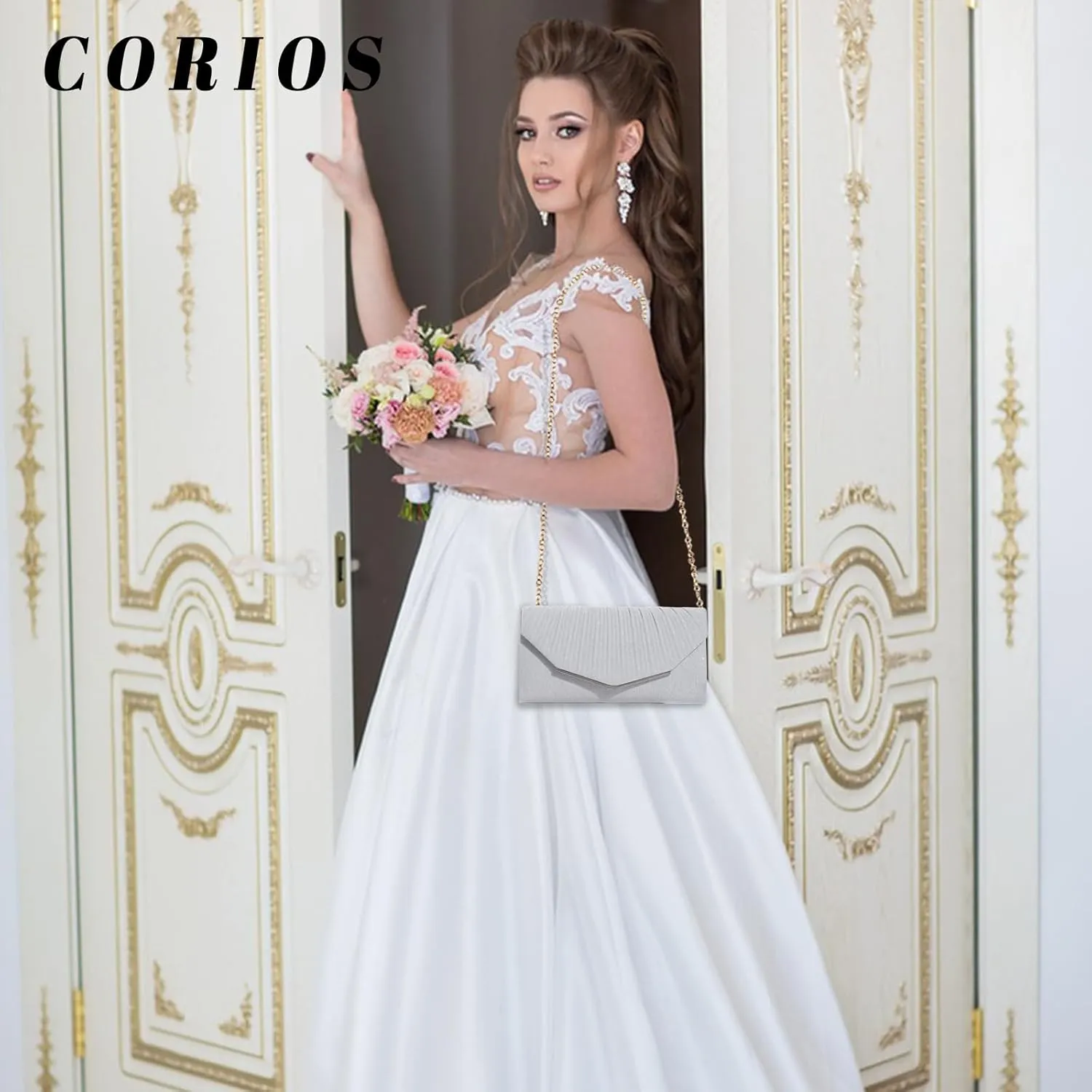 Women Envelope Clutch Bag Sequins Evening Bag Bridal Wedding Purse Shiny Handbag Elegant Sparkly Shoulder Bag