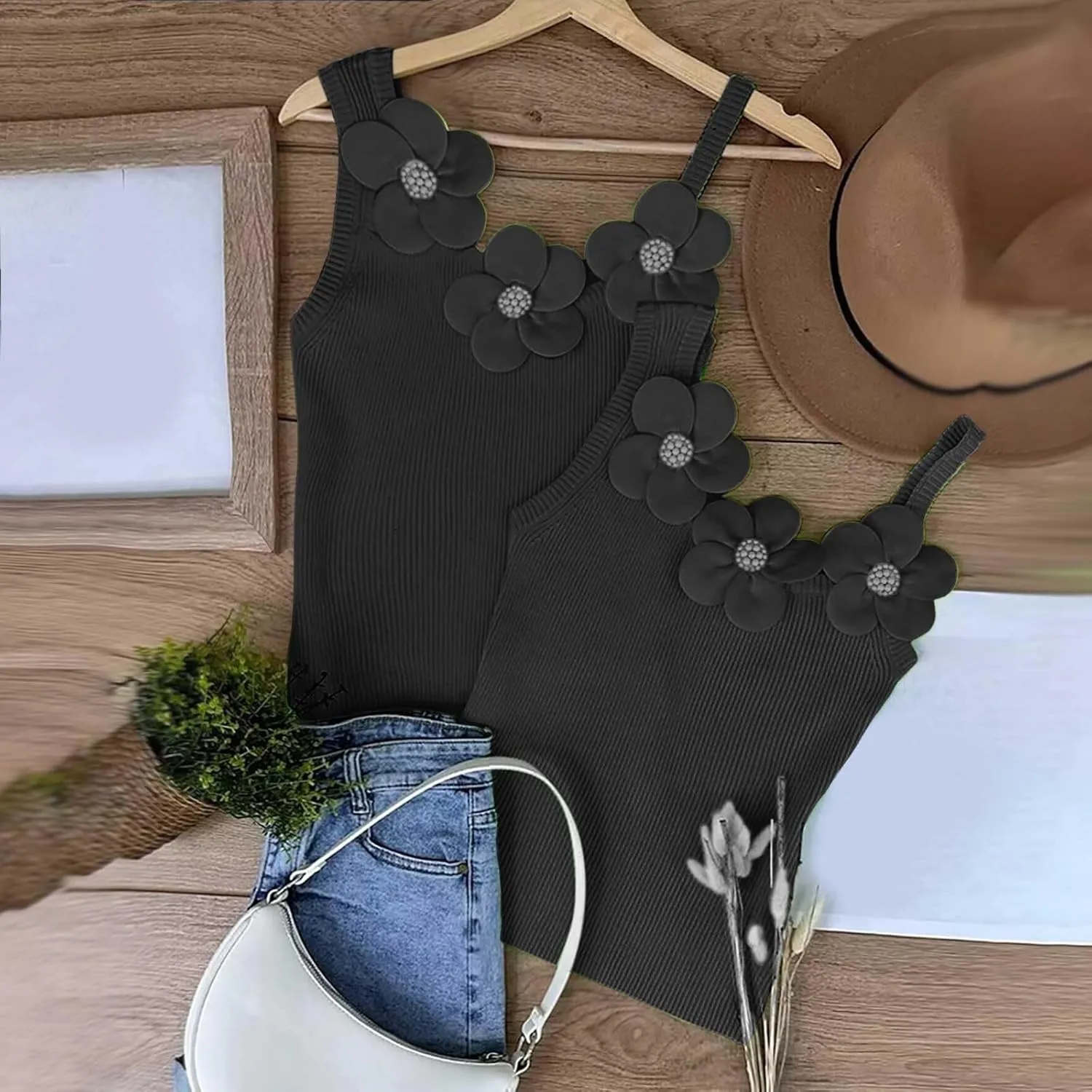 Women Fashion Solid Sexy Flower Bodice Casual Sleeveless Vest Lace Cold Shoulder Top