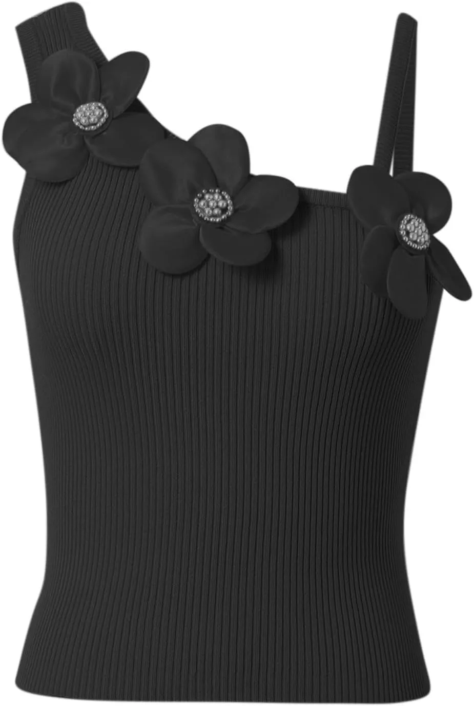 Women Fashion Solid Sexy Flower Bodice Casual Sleeveless Vest Lace Cold Shoulder Top