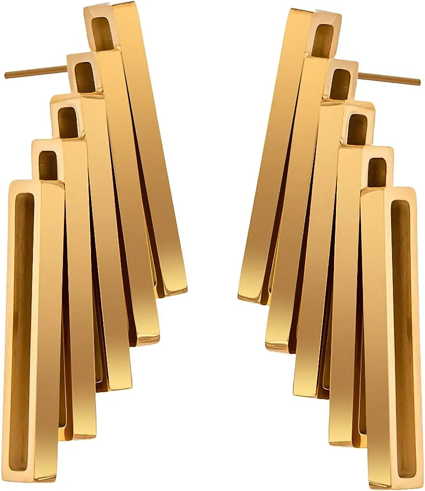 Women Geometric Stainless Steel Stud Earrings Minimalist Metal Gold Earrings