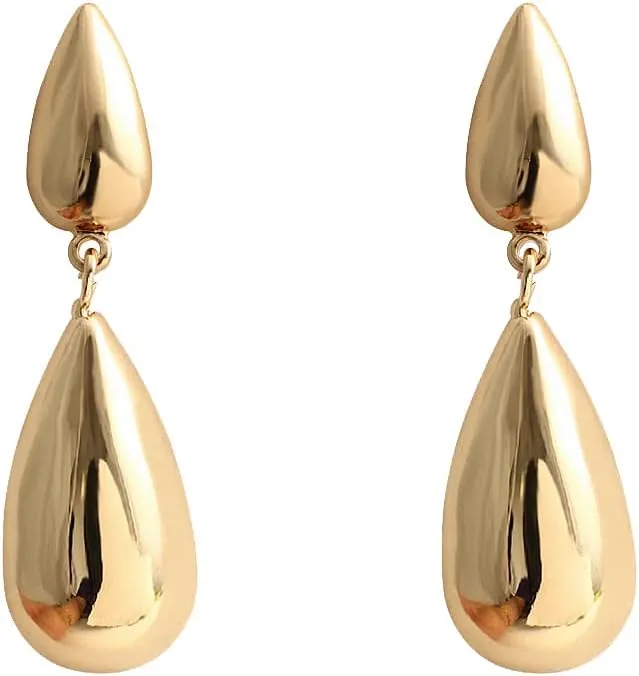 Women Gold Geometric Water Minimalist Earring Delicate Long Metal Dangle Earring