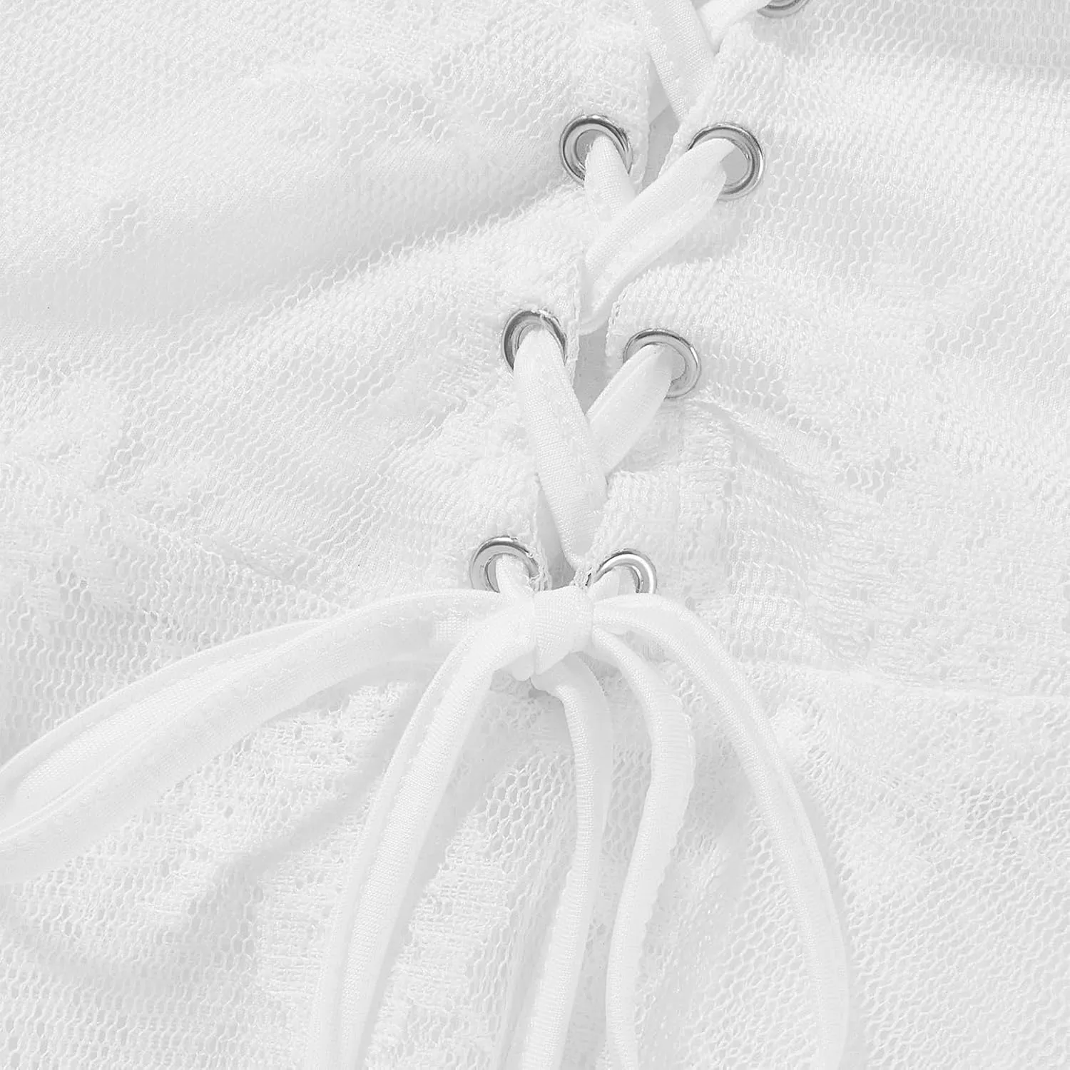 Women Hollow Out Eyelet Lace Mini Dress Short Puff Sleeve Tie Up A-Line Dress Y2k Strap Ruffle Flowy Short Dress