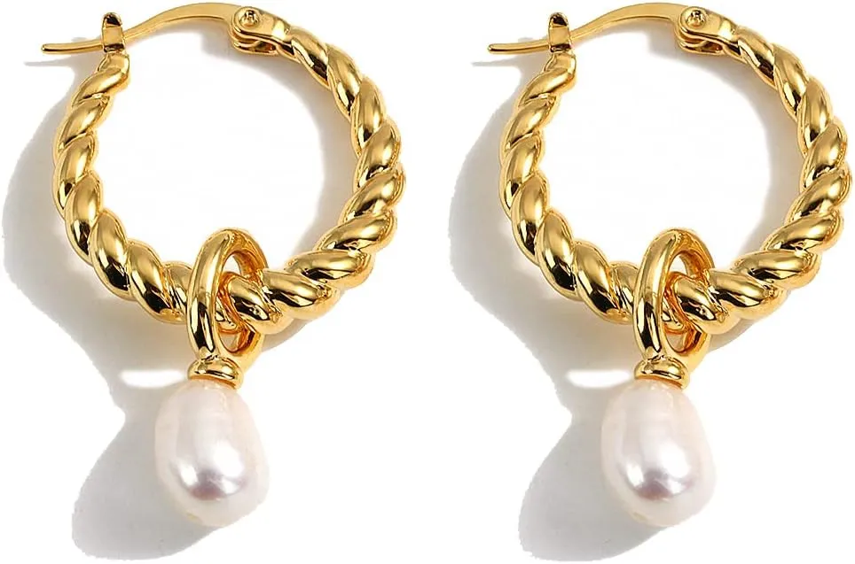 Women Minimalist Waterfresh Pearl Earrings Temperament Geometric Metal Earrings