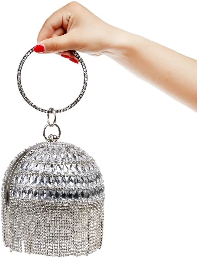 Women Round Ball Crystal Evening Clutch Purse for Wedding Party Handbags