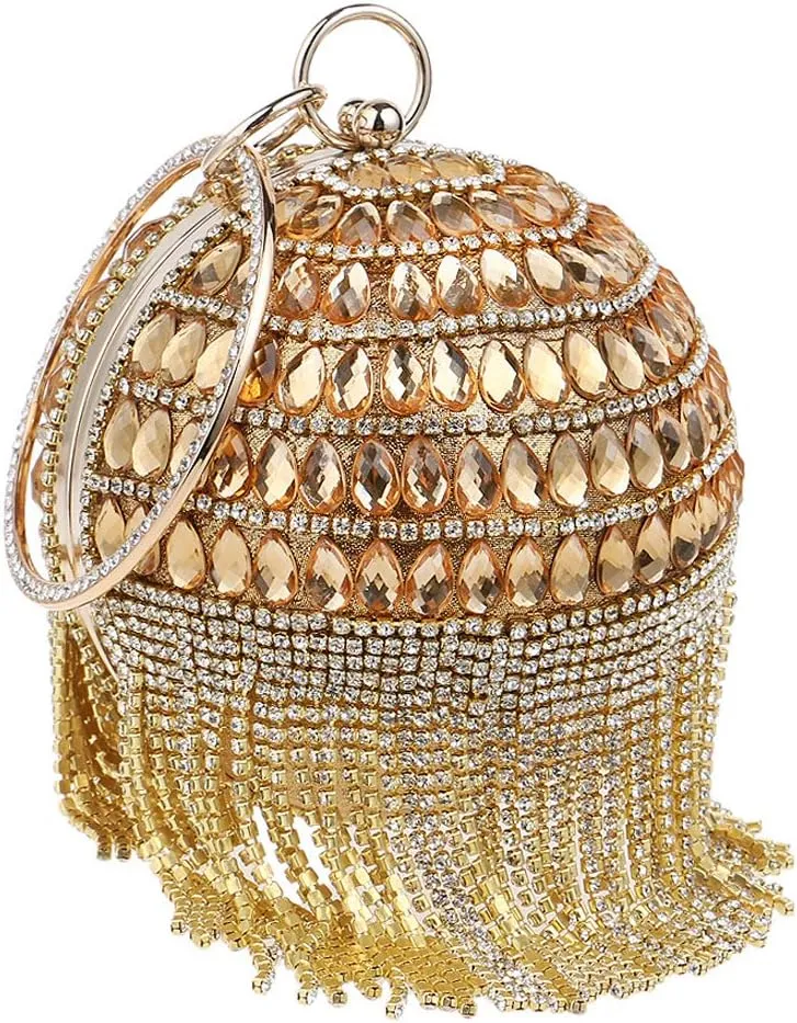 Women Round Ball Crystal Evening Clutch Purse for Wedding Party Handbags