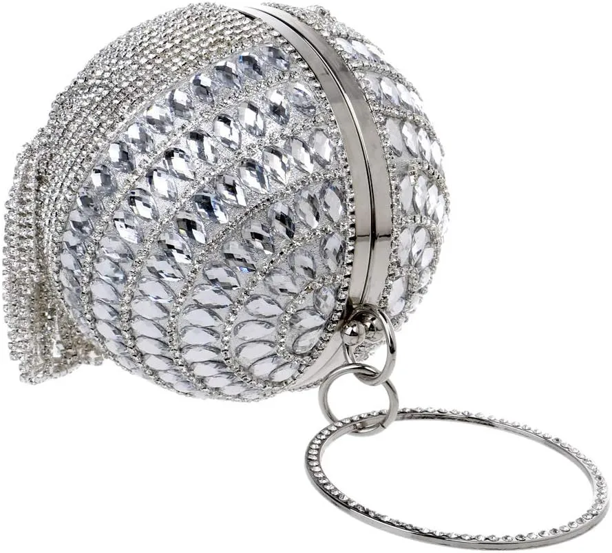 Women Round Ball Crystal Evening Clutch Purse for Wedding Party Handbags