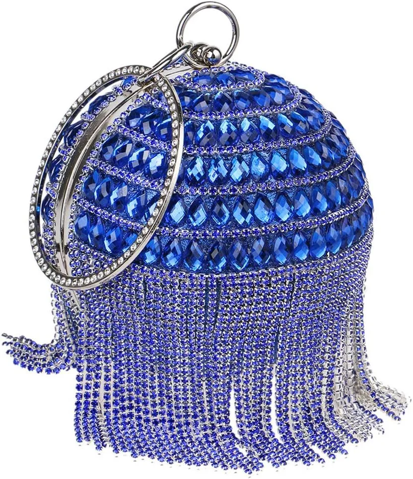 Women Round Ball Crystal Evening Clutch Purse for Wedding Party Handbags