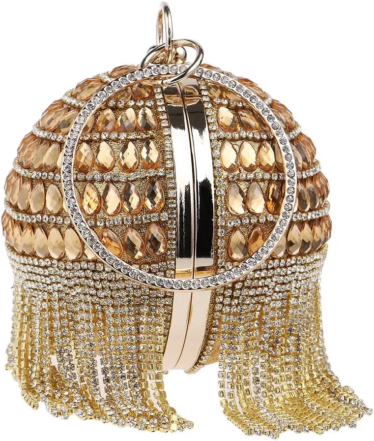 Women Round Ball Crystal Evening Clutch Purse for Wedding Party Handbags
