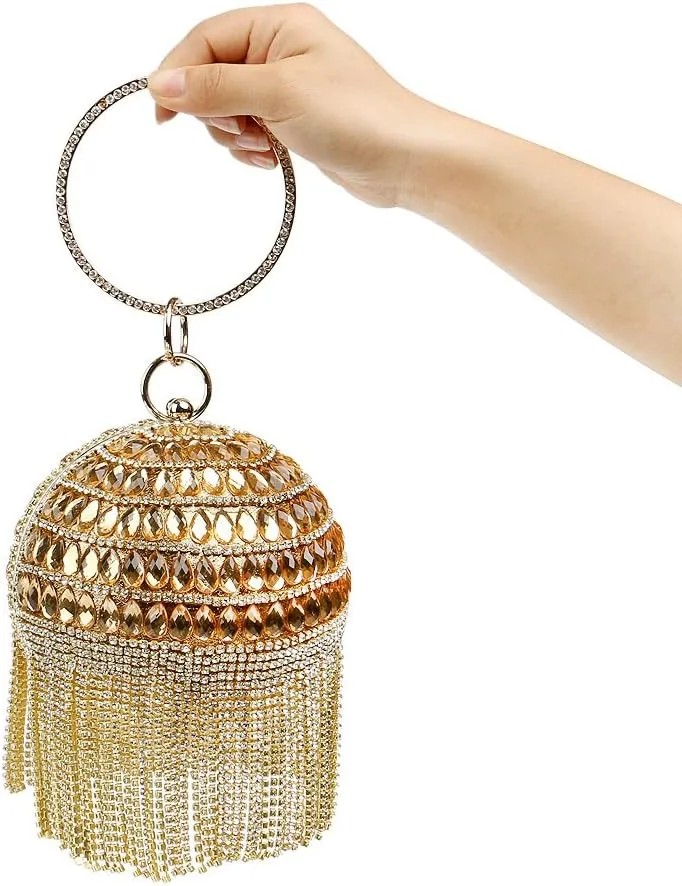 Women Round Ball Crystal Evening Clutch Purse for Wedding Party Handbags