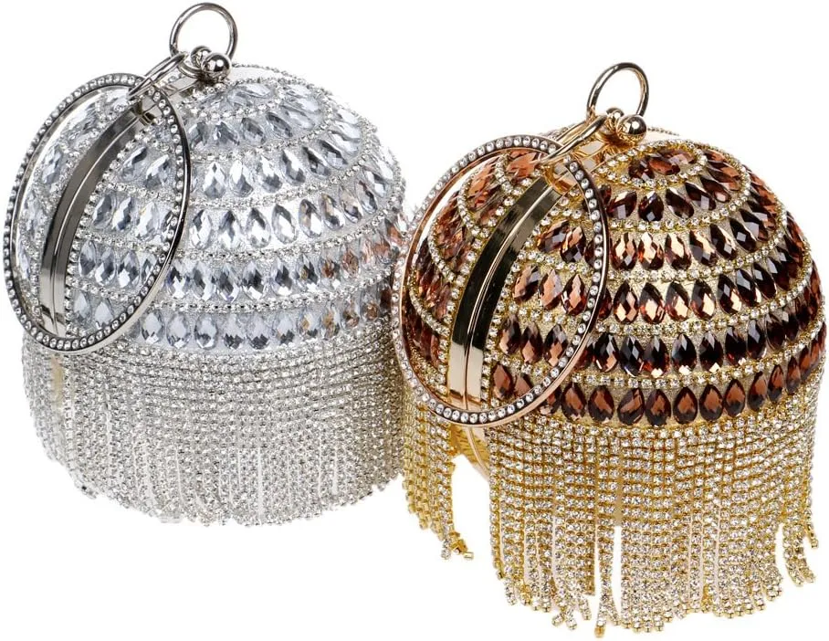 Women Round Ball Crystal Evening Clutch Purse for Wedding Party Handbags