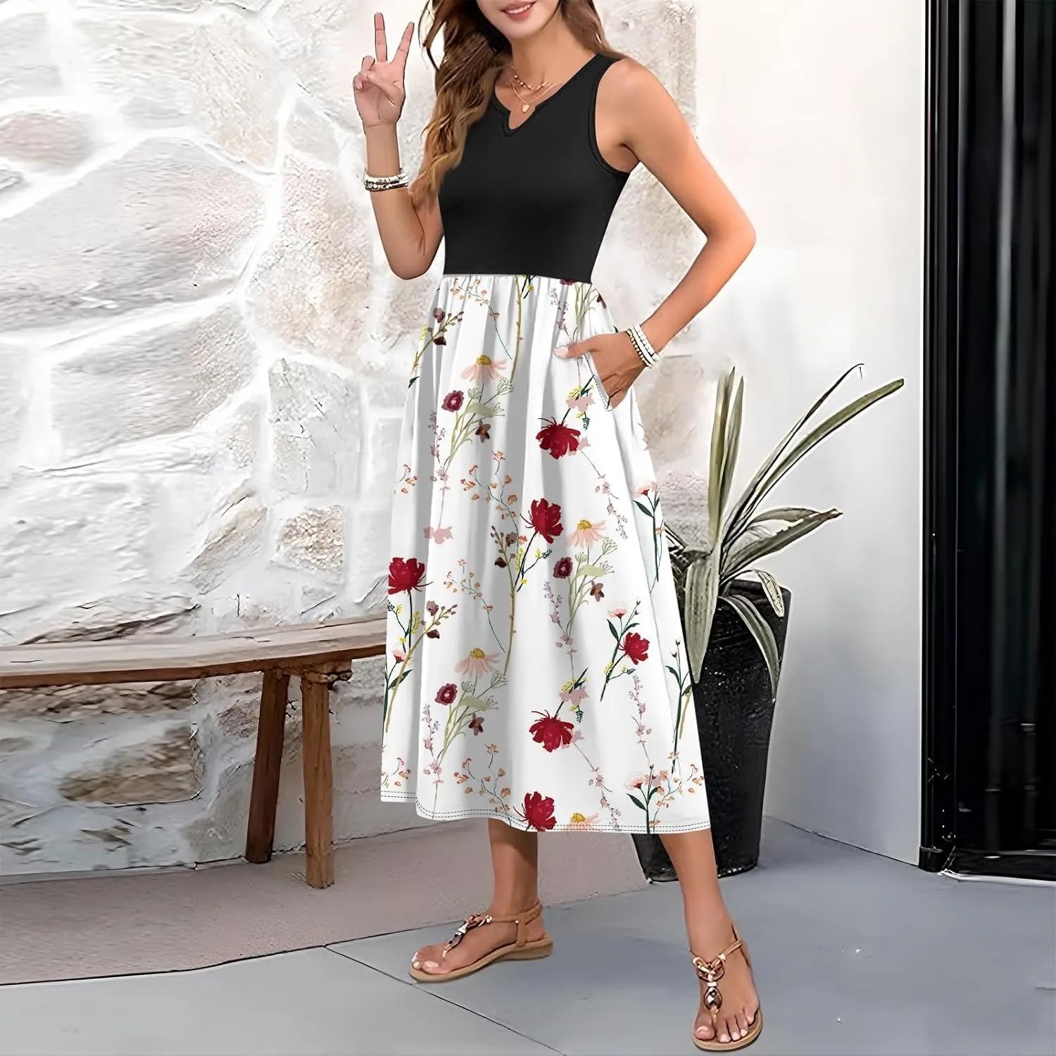Women Summer Dresses 2025 Casual Sleeveless Beach Vacation Maxi Dresses Cute Floral Long Dress Wedding Guest Dress