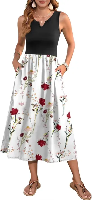 Women Summer Dresses 2025 Casual Sleeveless Beach Vacation Maxi Dresses Cute Floral Long Dress Wedding Guest Dress
