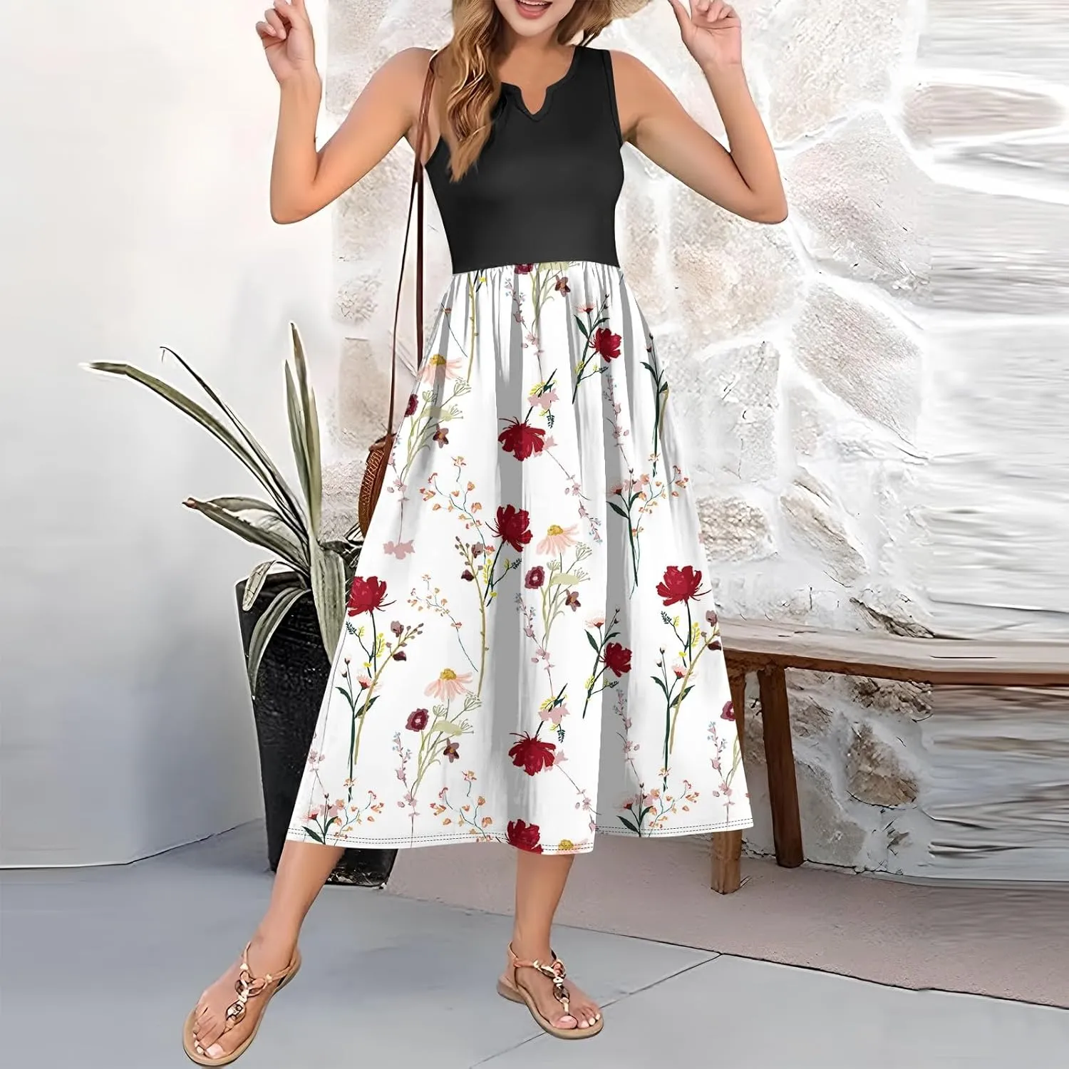 Women Summer Dresses 2025 Casual Sleeveless Beach Vacation Maxi Dresses Cute Floral Long Dress Wedding Guest Dress