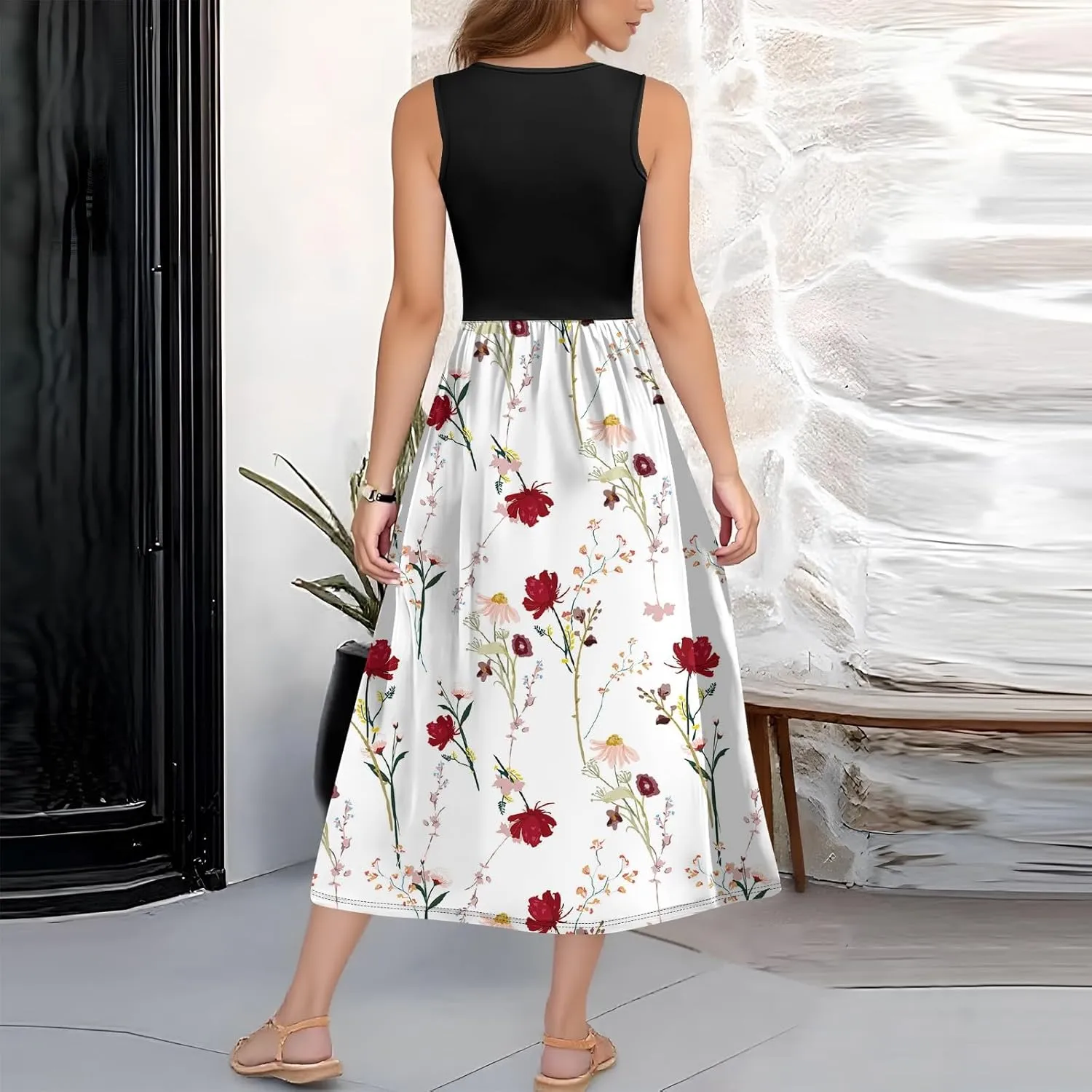 Women Summer Dresses 2025 Casual Sleeveless Beach Vacation Maxi Dresses Cute Floral Long Dress Wedding Guest Dress