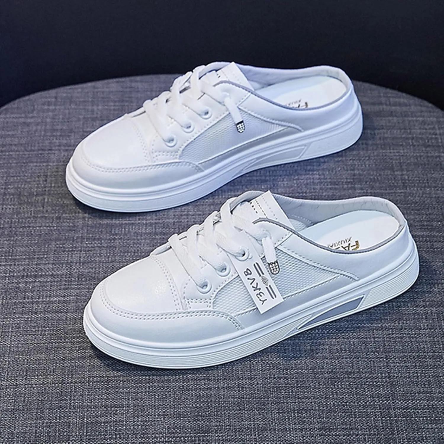 Women Walking Shoes Slip On,Breathable Canvas Cutout Loafers Thick Soles Flat Shoes Orthopedic Backless Slippers